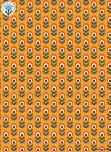 Geschenkpapier Retro-Blumen auf Orange/Grau