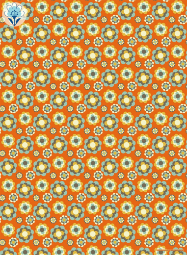 Geschenkpapier Retro-Blüten auf Orange