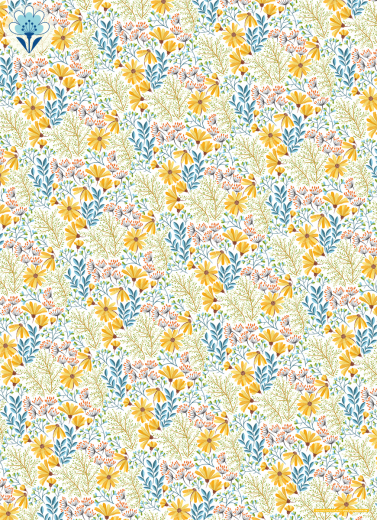 Geschenkpapier Blumenwiese, gelb/blau