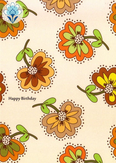 Postkarte Happy Birthday, Retroblumen