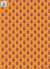 Geschenkpapier Retro-Blumen auf Orange/Aubergine